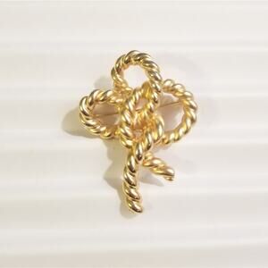 Vintage M. JENT Gold Tone Rope Bow Brooch, Pin, Lapel, Scarf, Hat, Coat, MCM